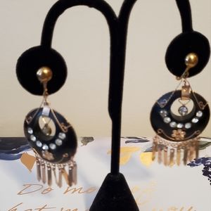 Vintage screw back jet black tassel earrings